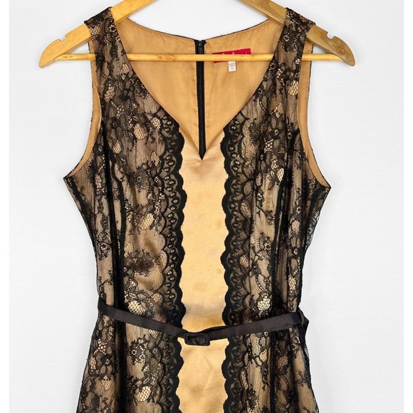 Diana Ferrari Dress Womens Gold Black Lace Pleated Formal Evening Occasion Sz 14 - Picture 5 of 14